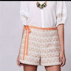 Corey Lynn Calter Leaf Printed Jaquard Shorts  Gold Beige 6 Anthropologie